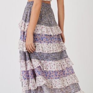 MAJE Tiered floral-print cotton midi skirt